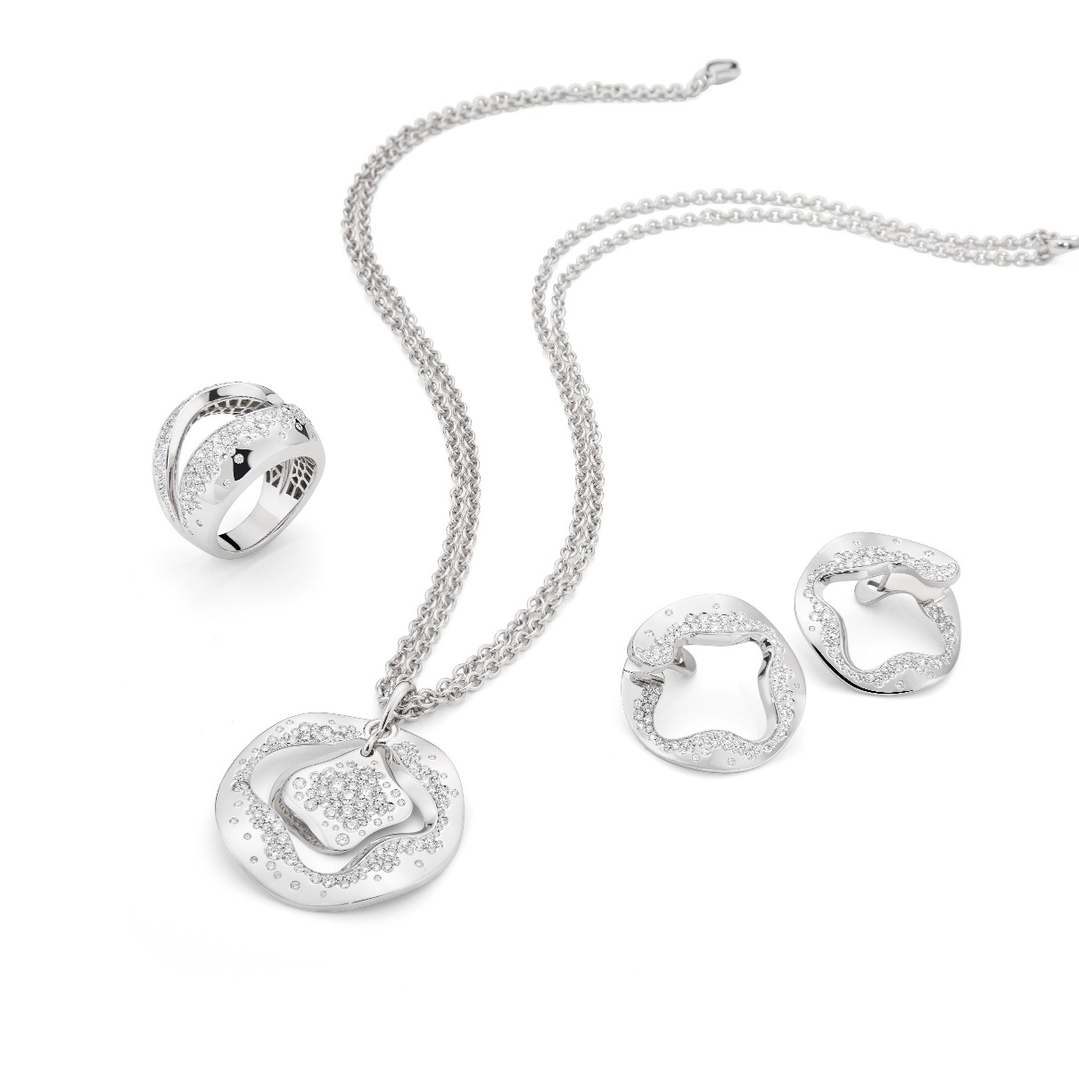 Antonini Anniversary100 collection ring and necklace white gold and diamonds